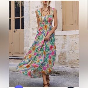 Spell Pink and Blue Ruffled Tiered Maxi Sundress